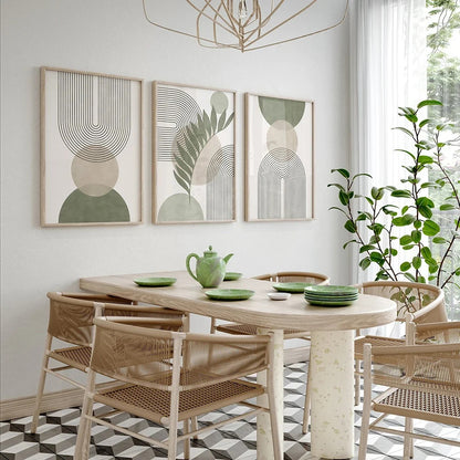 Nordic Sage Green Wall Art, Abstract Boho Botanical Print Set