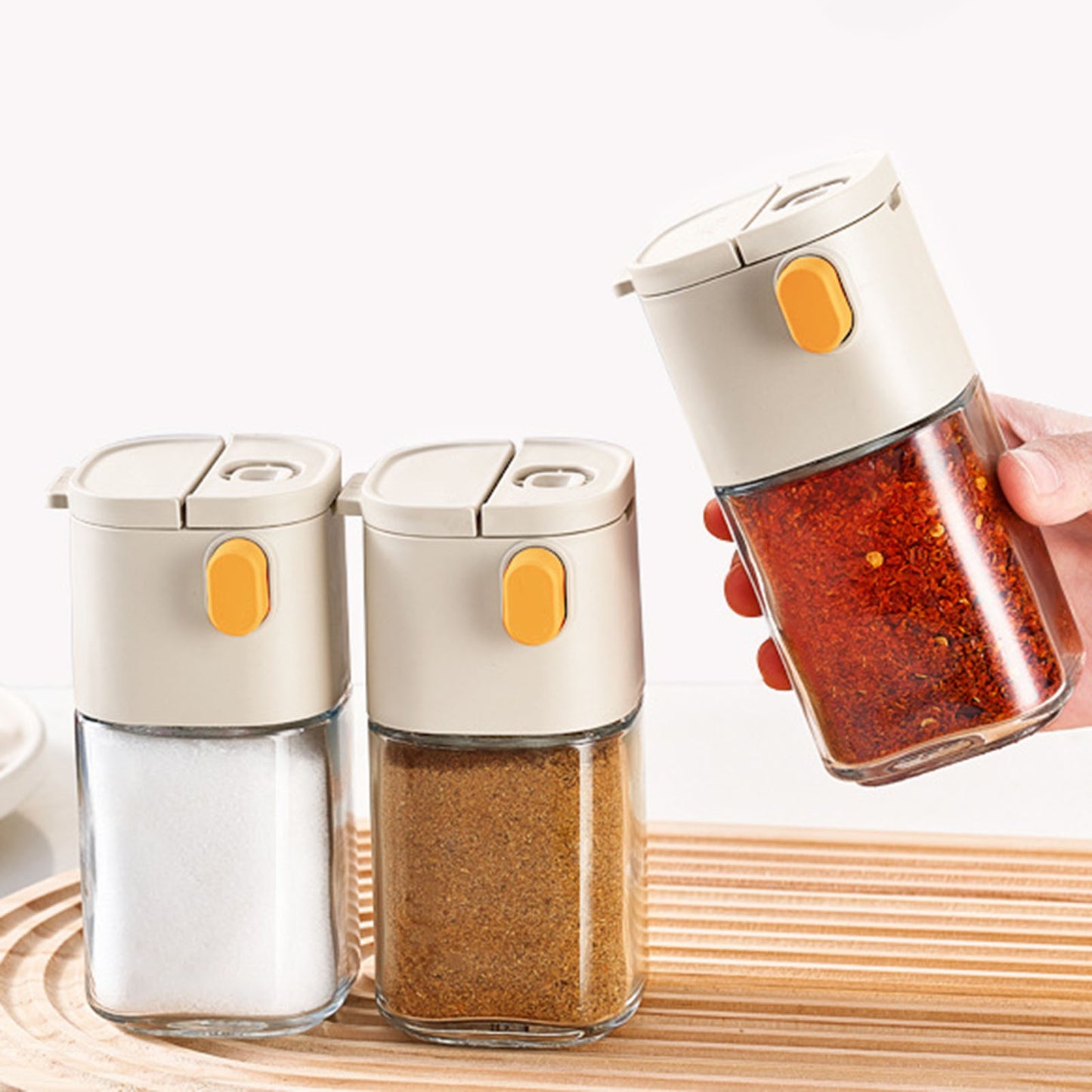 Press-Top Salt & Spice Shaker, Glass Seasoning Dispenser