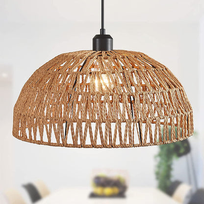 Japanese Hand Woven Hemp Rope Pendant Light Rustic Boho Dome