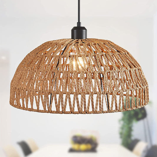Japanese Hand Woven Hemp Rope Pendant Light Rustic Boho Dome