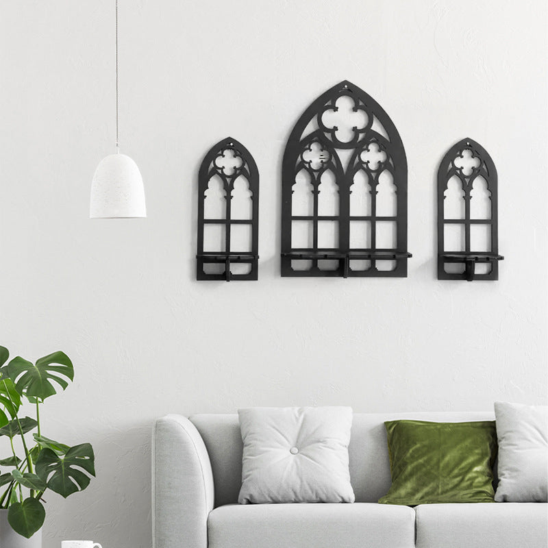 Gothic Cathedral Crystal Shelf — Wooden Sconce Display Stand