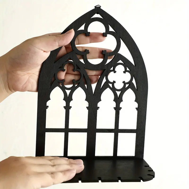 Gothic Cathedral Crystal Shelf — Wooden Sconce Display Stand