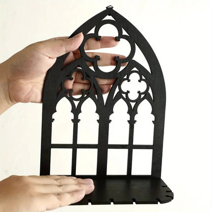 Gothic Cathedral Crystal Shelf — Wooden Sconce Display Stand