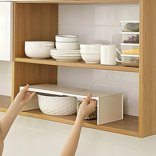 Retractable Cabinet Shelf Organizer, Expandable Kitchen Rack