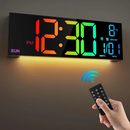 Large Digital Wall Clock With Remote and Color LED Display