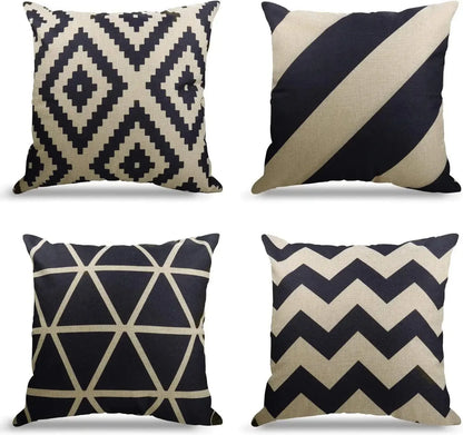 Navy Geometric Linen Throw Pillow Covers, Modern Sofa Cushion Covers