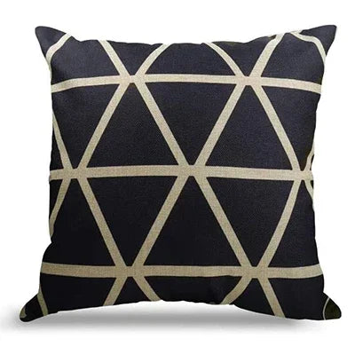 Navy Geometric Linen Throw Pillow Covers, Modern Sofa Cushion Covers