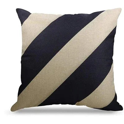 Navy Geometric Linen Throw Pillow Covers, Modern Sofa Cushion Covers