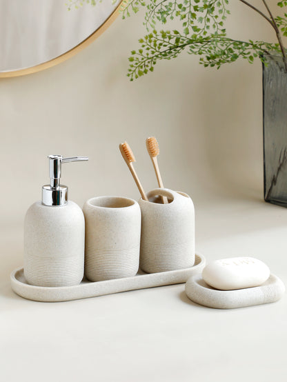 5-Piece Bathroom Accessories Set Soap Dispenser, Cups & Tray