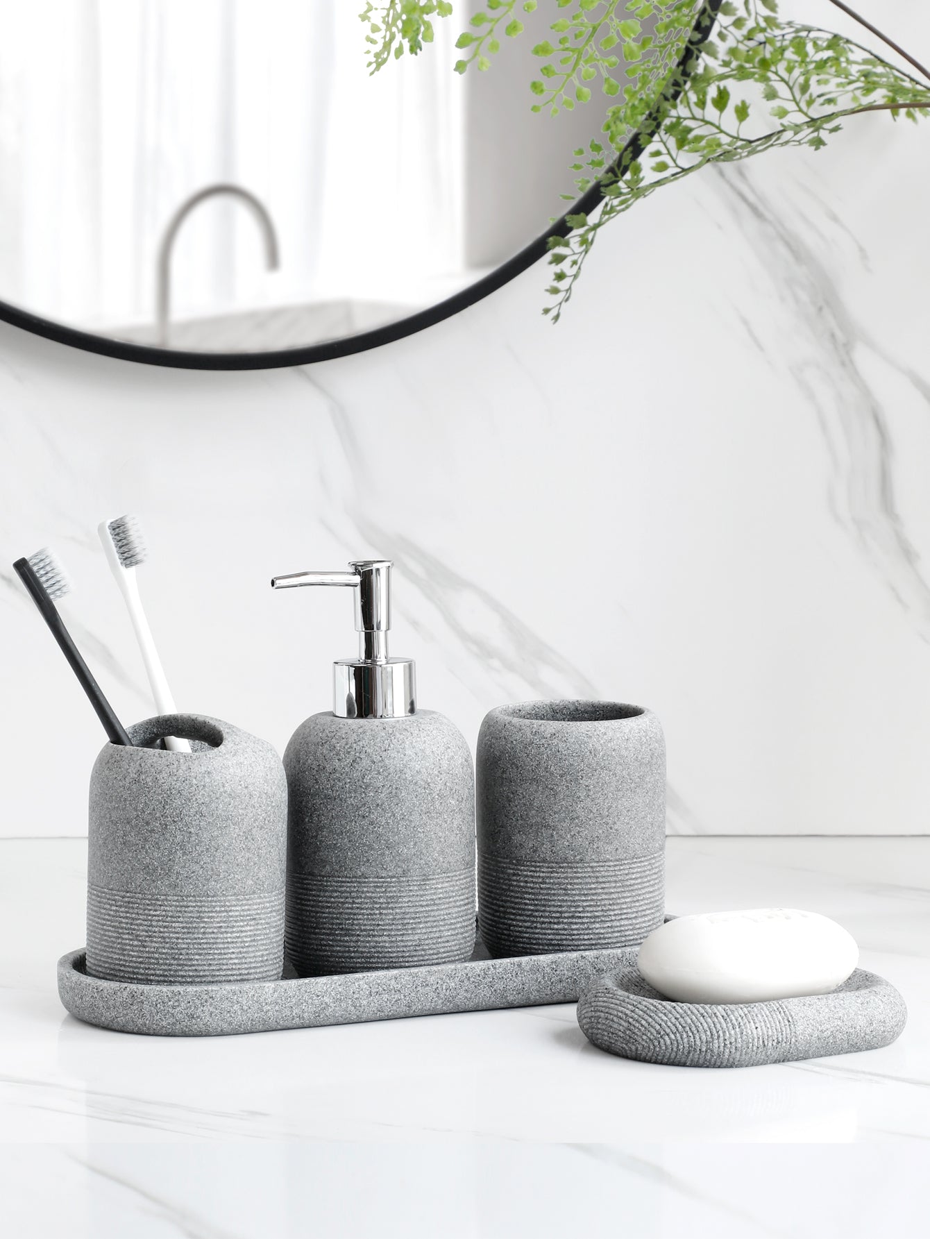 5-Piece Bathroom Accessories Set Soap Dispenser, Cups & Tray