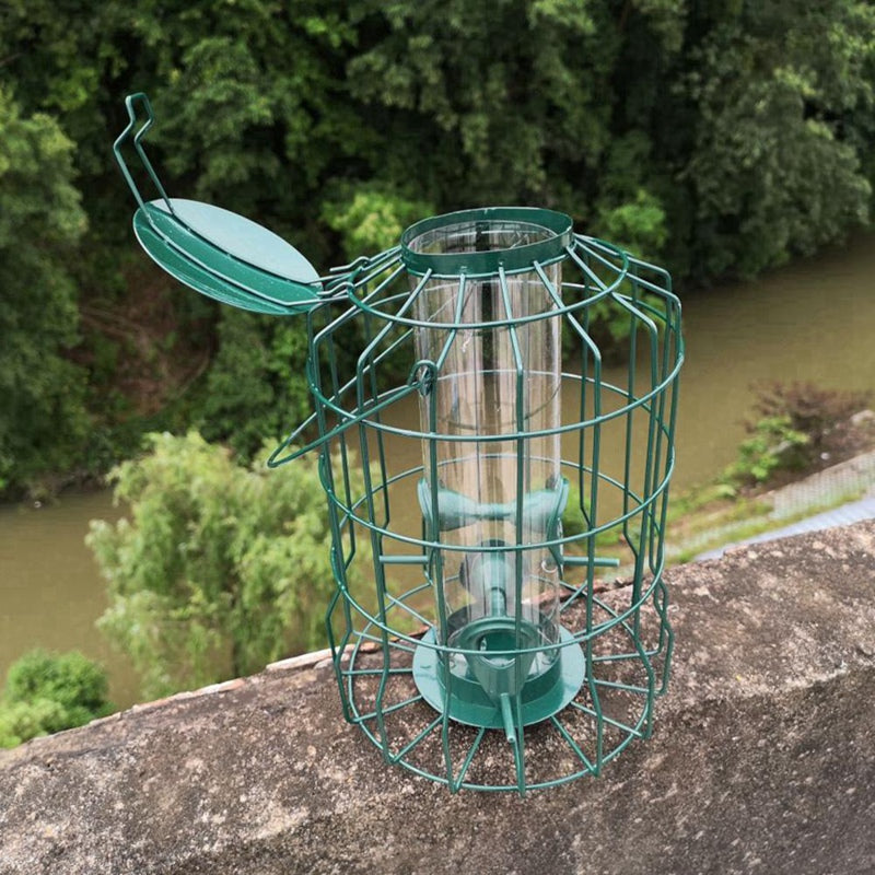 Squirrel-Proof Hanging Bird Feeder - Rust-Proof Metal Cage Tube