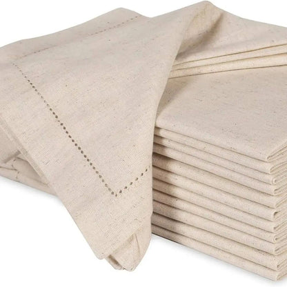 Set of 6 Hemstitch Linen Napkins — Natural Cotton Dinner Cloth Set
