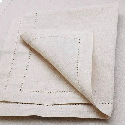 Set of 6 Hemstitch Linen Napkins — Natural Cotton Dinner Cloth Set