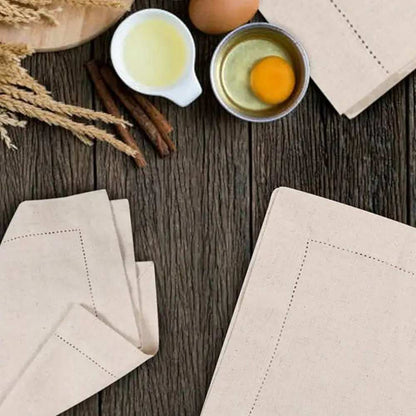 Set of 6 Hemstitch Linen Napkins — Natural Cotton Dinner Cloth Set