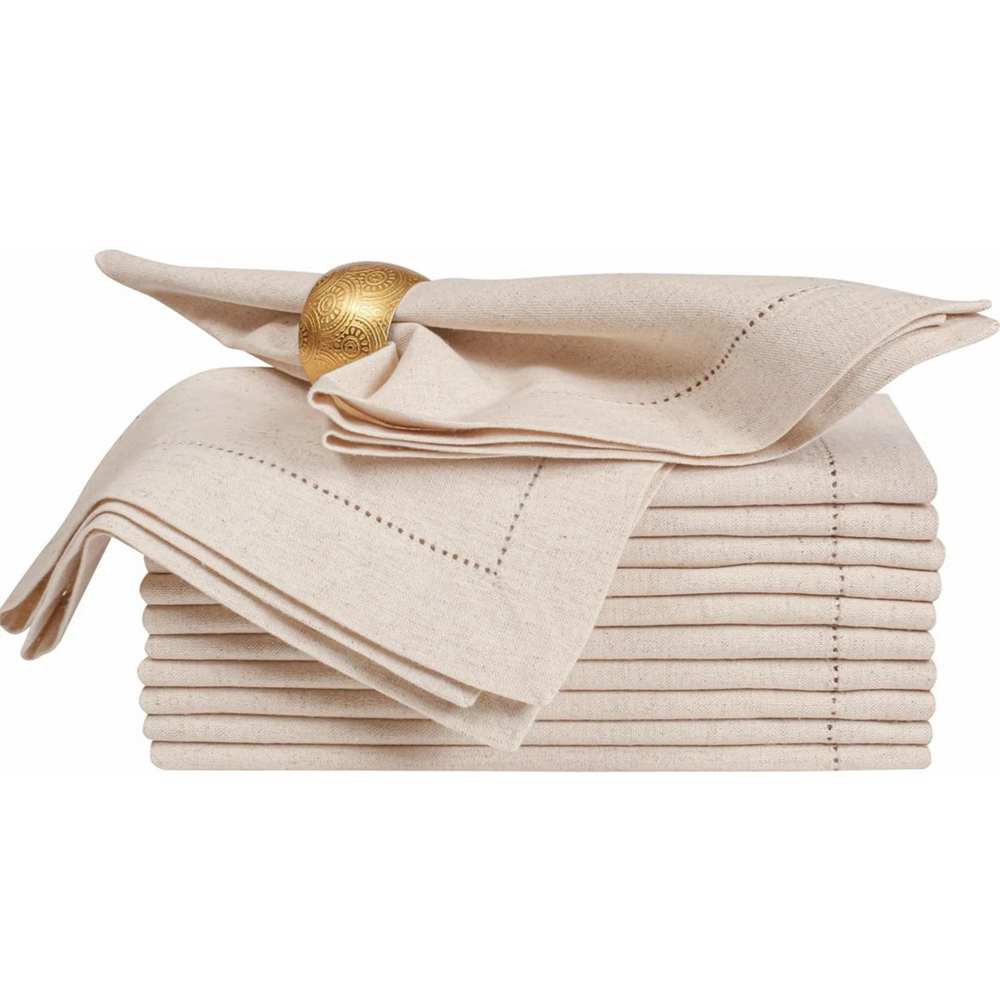 Set of 6 Hemstitch Linen Napkins — Natural Cotton Dinner Cloth Set
