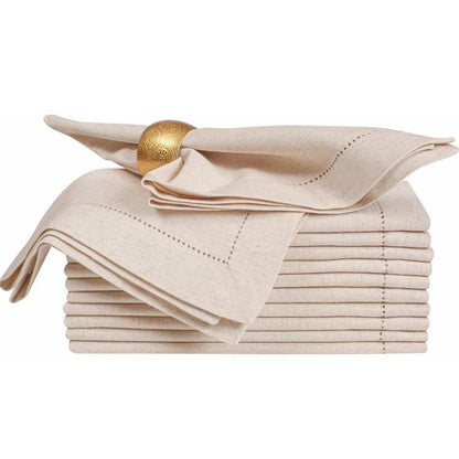 Set of 6 Hemstitch Linen Napkins — Natural Cotton Dinner Cloth Set