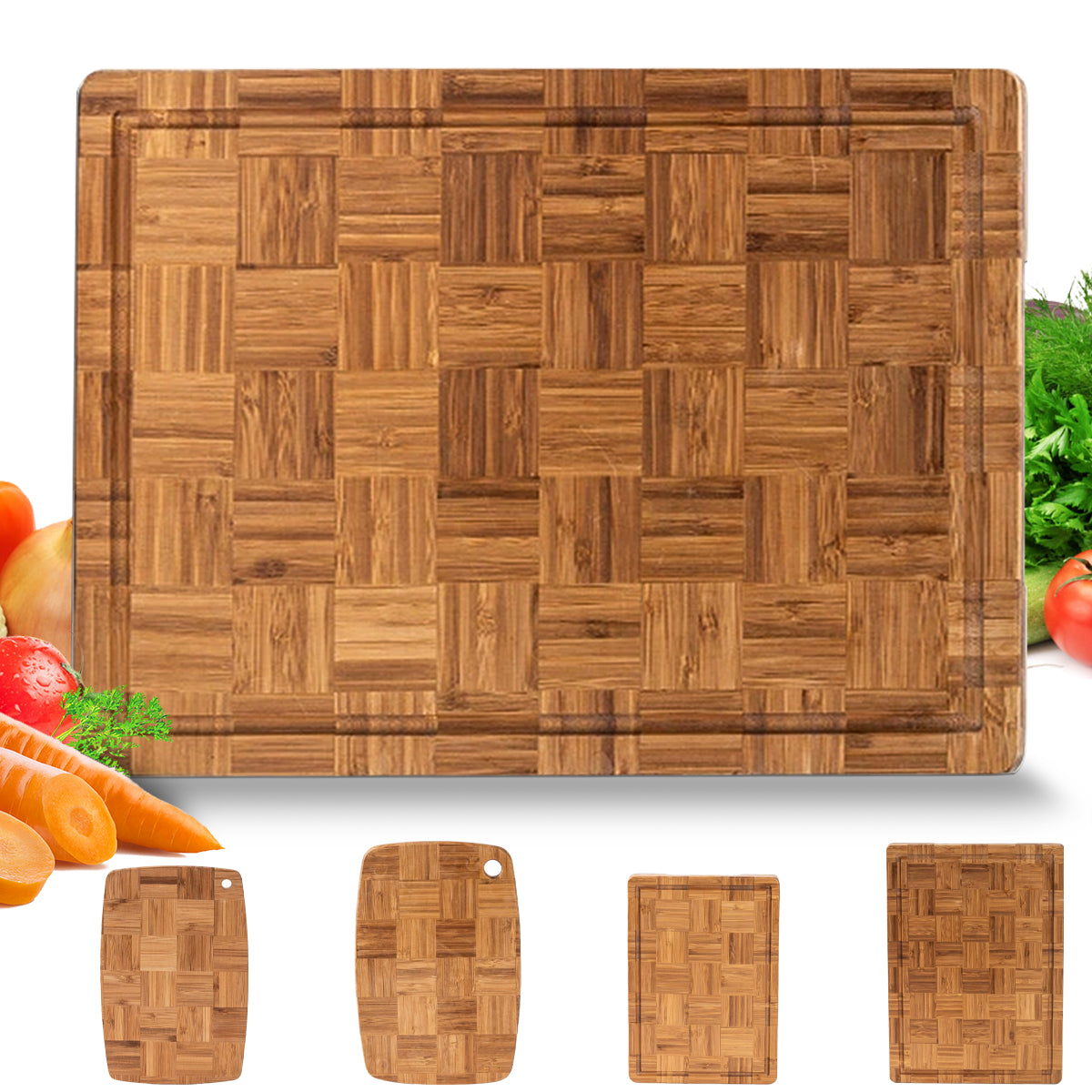 Premium Basketweave Bamboo Cutting Board — Large End-Grain Chopping Block