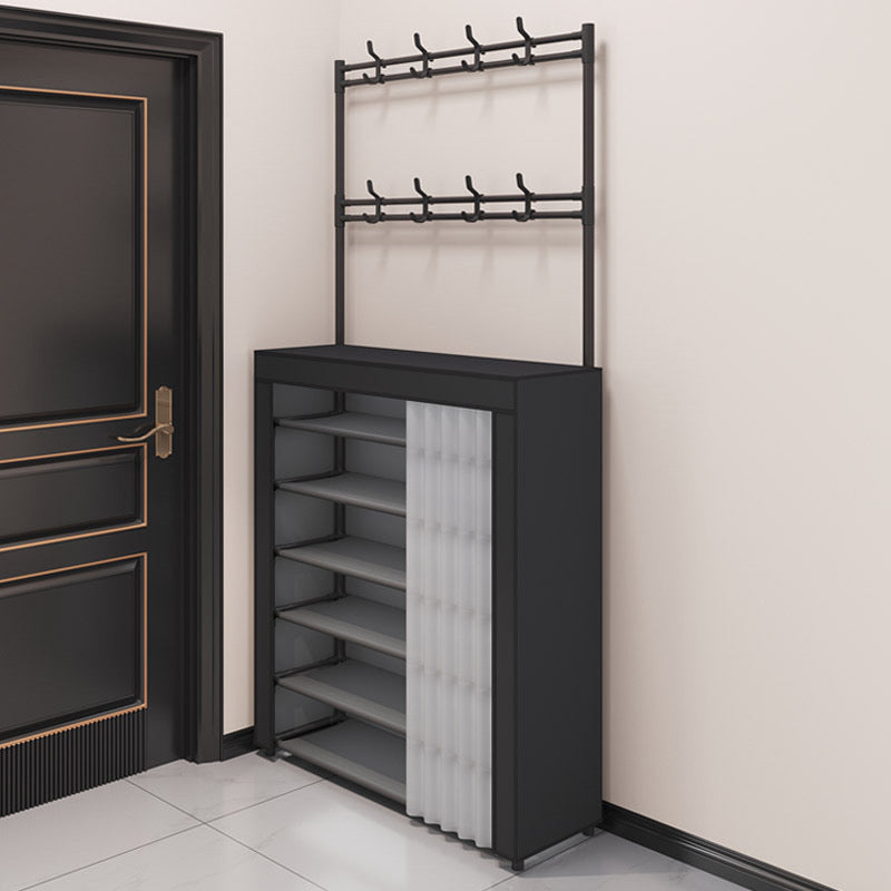 Entryway Shoe Rack with Coat Hooks, Metal Hall Tree Organizer