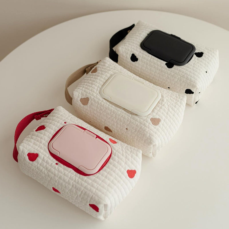 Quilted Wet Wipes Pouch - Portable Travel Tissue Case with Strap
