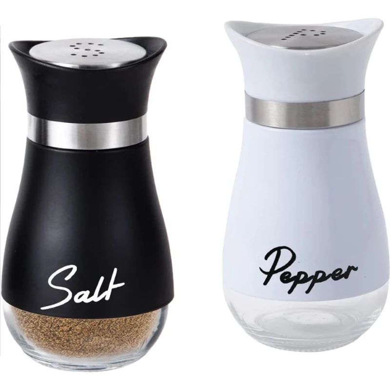 Salt & Pepper Shaker Set Glass Bottles with Stainless Accents