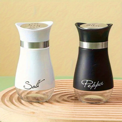 Salt & Pepper Shaker Set Glass Bottles with Stainless Accents