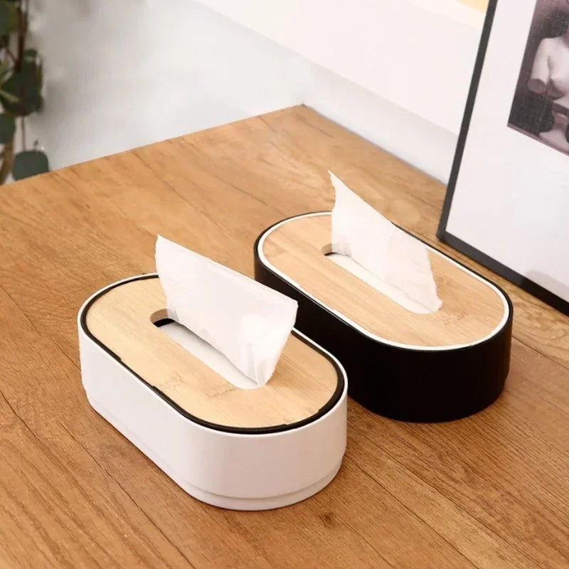 Bamboo Lid Tissue Box - Modern Wood & Resin Napkin Holder