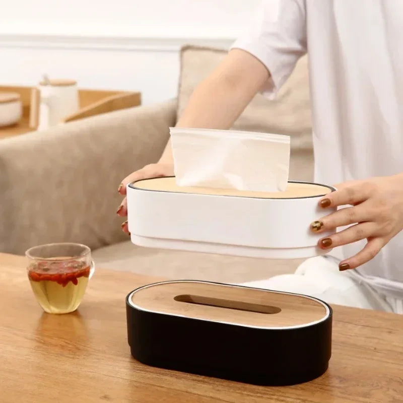 Bamboo Lid Tissue Box - Modern Wood & Resin Napkin Holder