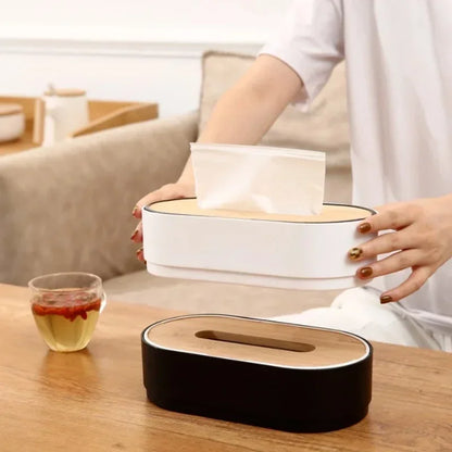 Bamboo Lid Tissue Box - Modern Wood & Resin Napkin Holder