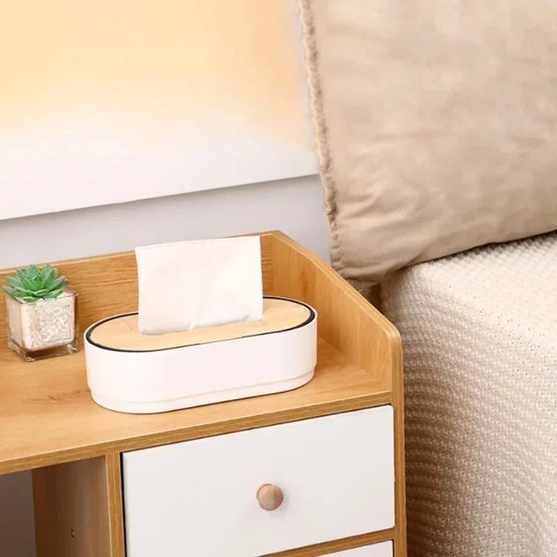Bamboo Lid Tissue Box - Modern Wood & Resin Napkin Holder