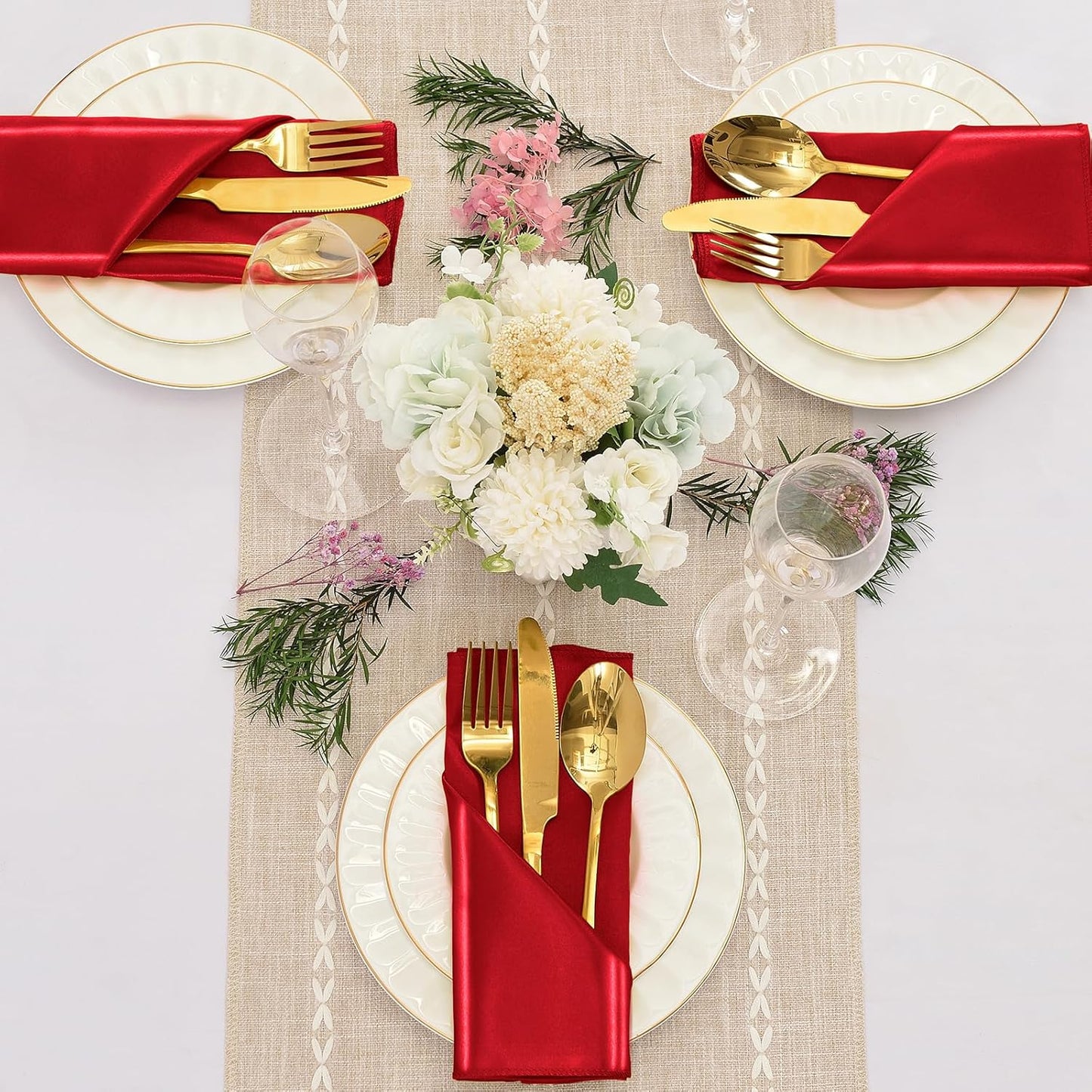 12-Pack Red Satin Napkins — Silky Washable 30x30cm Party Linens