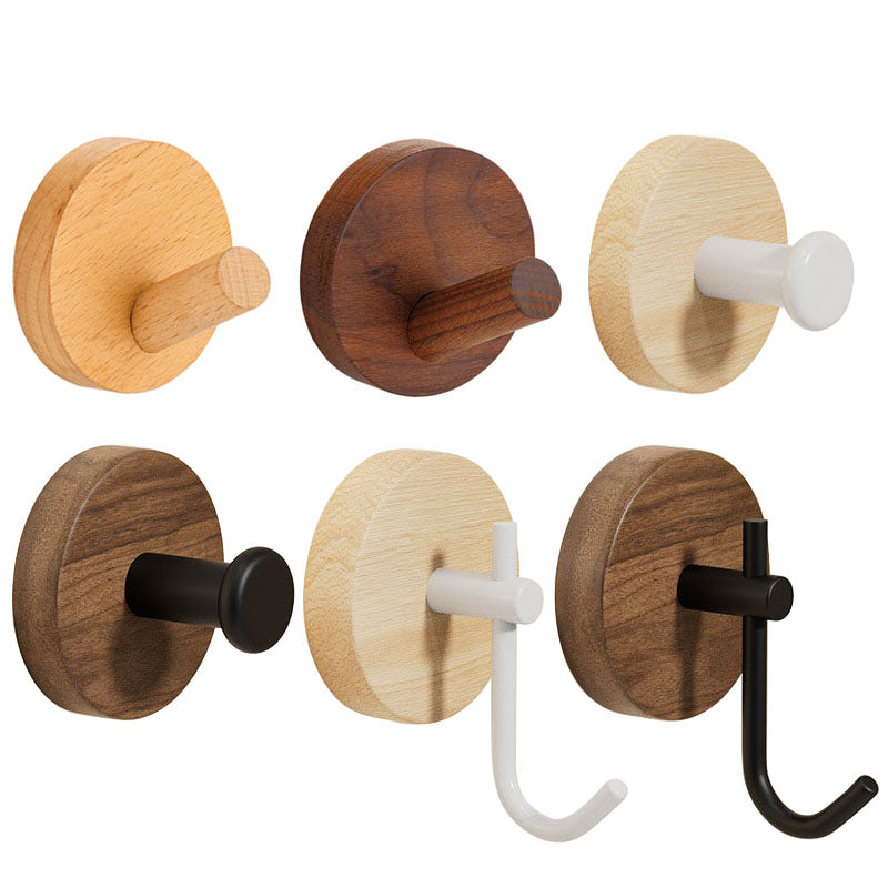 Self-Adhesive Wooden Wall Hooks, Modern Round Coat & Towel Hooks