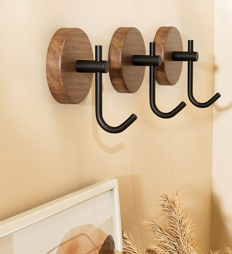 Self-Adhesive Wooden Wall Hooks, Modern Round Coat & Towel Hooks