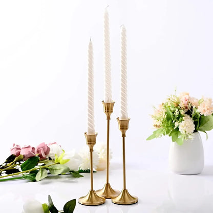 Gold Taper Candle Holders, Set of 3 Vintage Brass Candlestick Stands