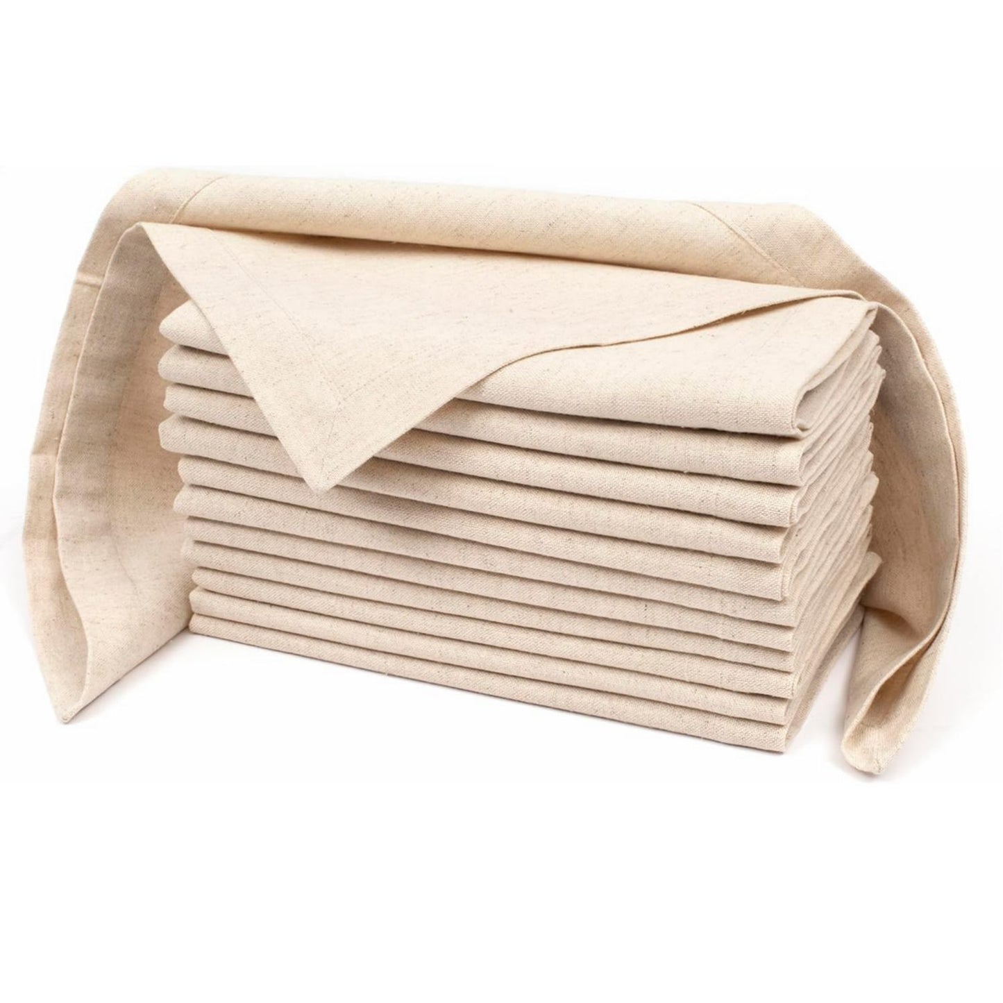 Set of 12 Linen Cotton Dinner Napkins — Natural Reusable Cloth Set