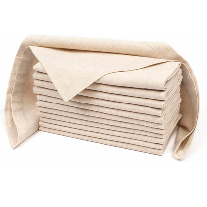 Set of 12 Linen Cotton Dinner Napkins — Natural Reusable Cloth Set