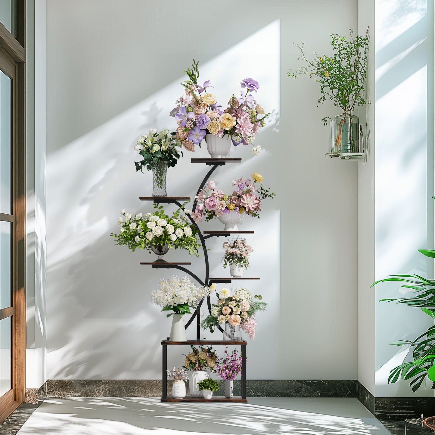 Industrial Metal Plant Stand Multi-Tier Display Shelf Rack