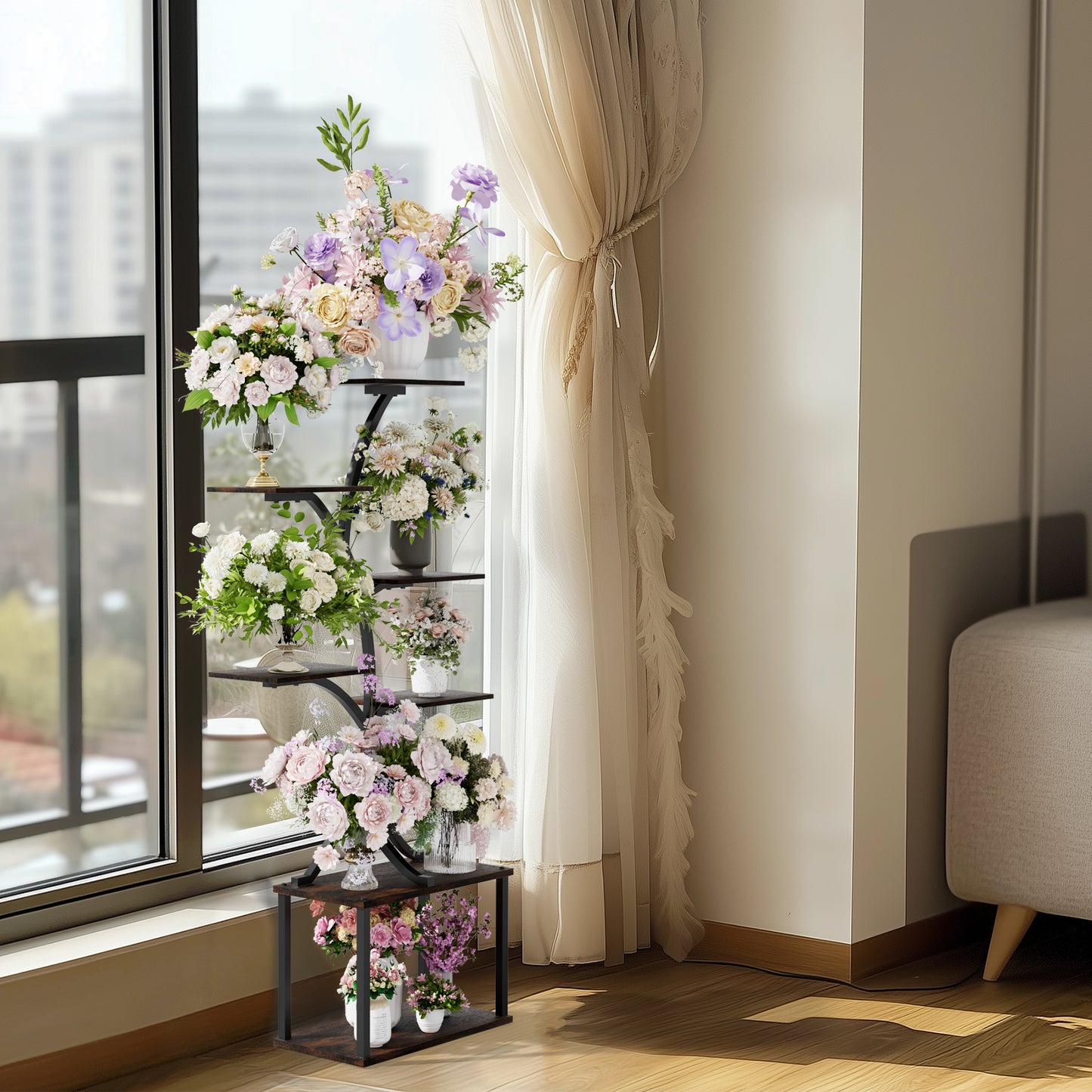 Industrial Metal Plant Stand Multi-Tier Display Shelf Rack