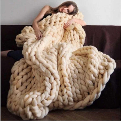 Chunky Hand-Knit Blanket — Thick Chenille Yarn Cozy Throw