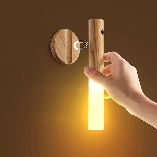Motion Sensor Night Light, Rechargeable Wooden LED Wall Light Magnetic