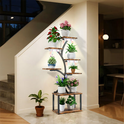 Tall Tree-Shaped Plant Stand with Grow Light Multi-Tier Shelf