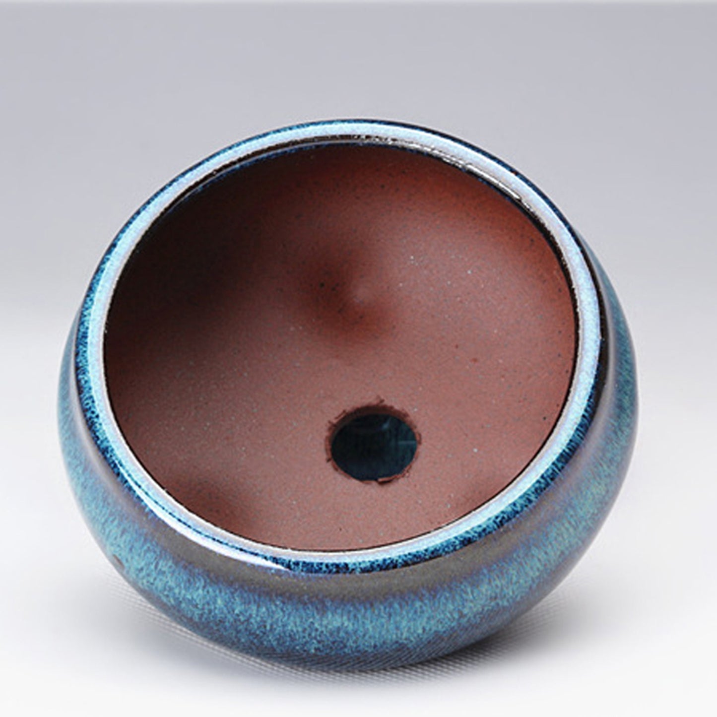 Blue Glazed Ceramic Planter Pot - Round Succulent Orchid Flower Pot