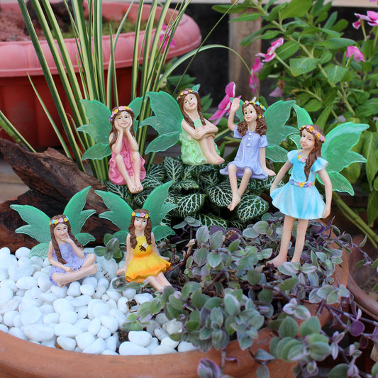 Glow-in-the-Dark Fairy Garden Set - 6 Resin Flower Fairy Statues