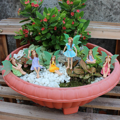 Glow-in-the-Dark Fairy Garden Set - 6 Resin Flower Fairy Statues