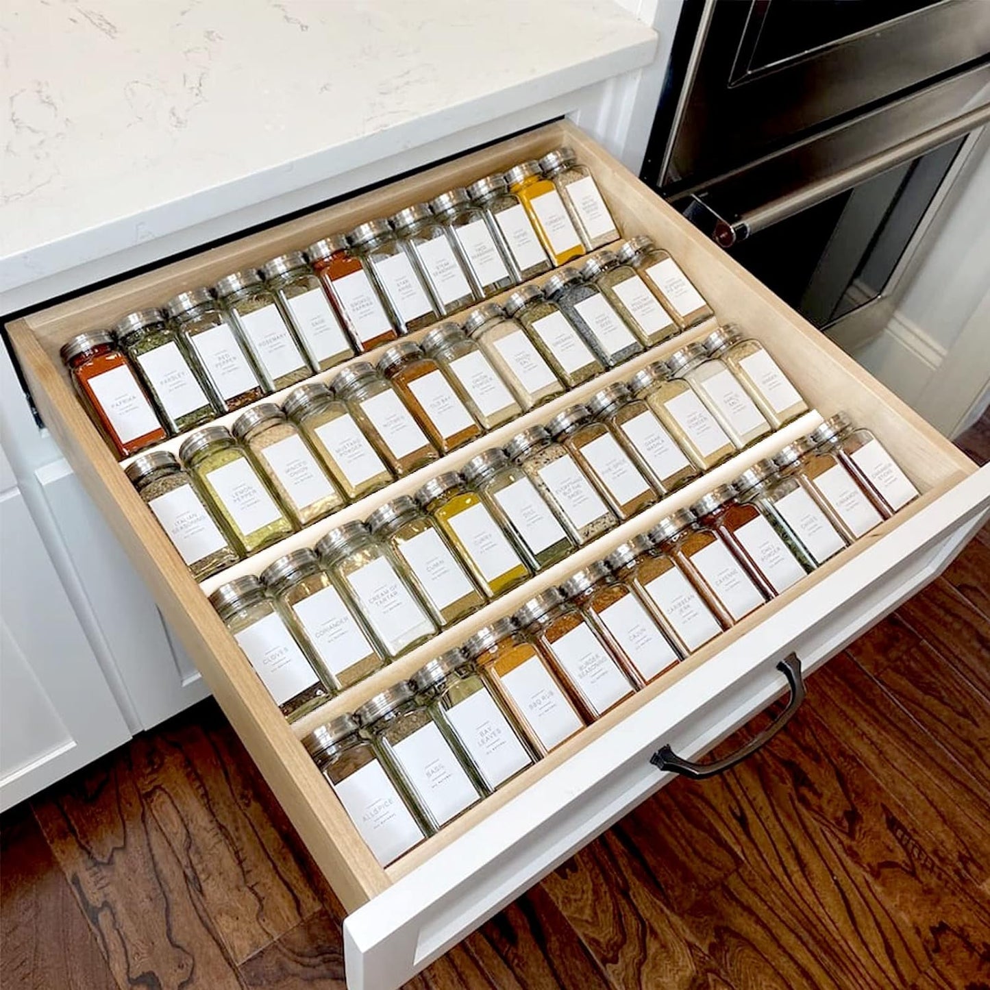 12-Pc Glass Spice Jar Set with Metal Lids & Drawer Liner