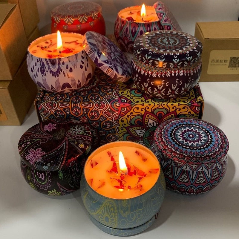 Scented Soy Candle Tins — Bohemian Floral Aromatherapy Candles