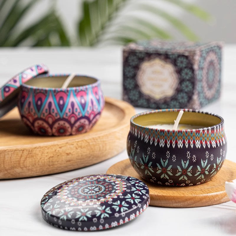 Scented Soy Candle Tins — Bohemian Floral Aromatherapy Candles