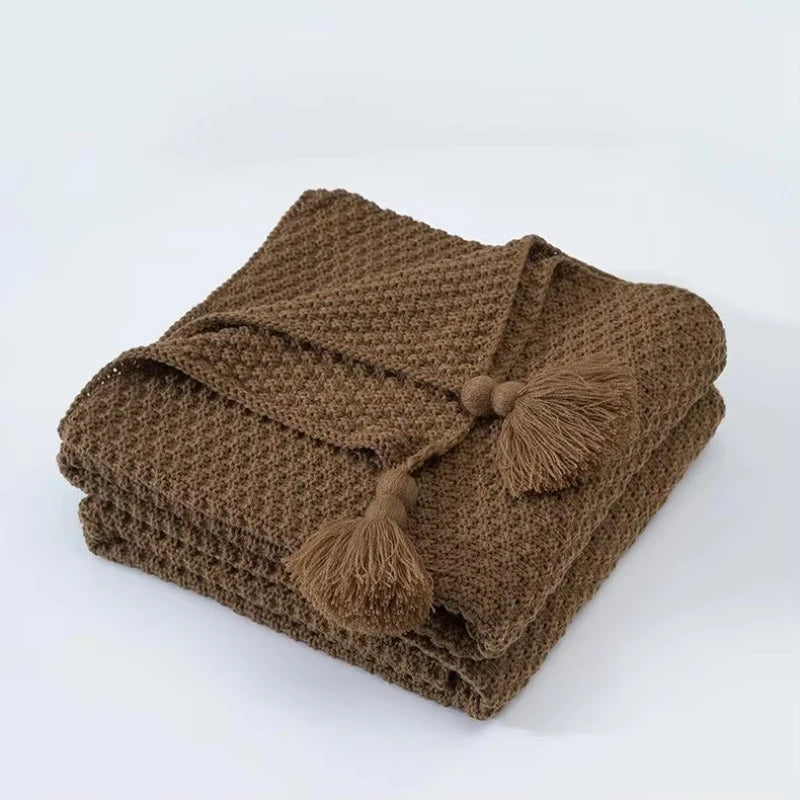 Knit Throw Blanket with Tassels — Soft Nordic Sofa & Bed Throw
