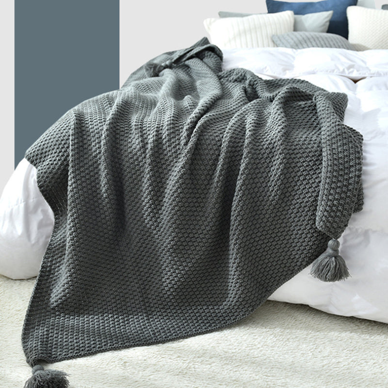 Knit Throw Blanket with Tassels — Soft Nordic Sofa & Bed Throw