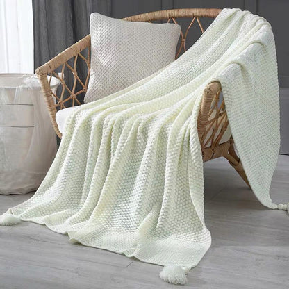 Knit Throw Blanket with Tassels — Soft Nordic Sofa & Bed Throw