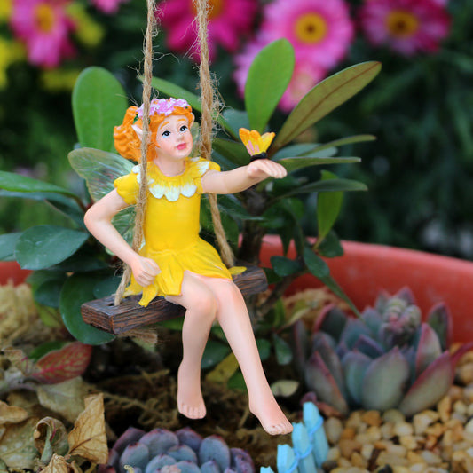 Fairy on Swing Garden Figurine - Weatherproof Resin Outdoor Decor Orna